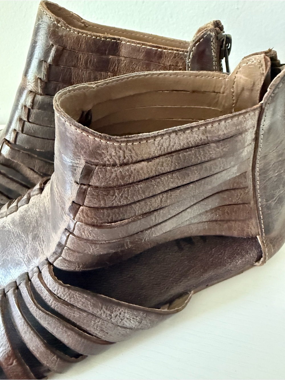 ROAN Women's Distressed Brown Leather Huarache-Style Sandals